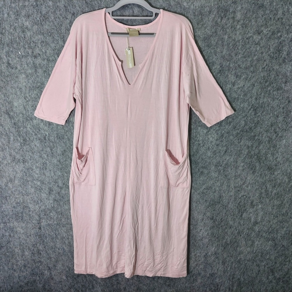 Ink+Ivy Dress M Pink V Neck Relaxed Fit Pockets Soft‎ Stretch Casual Minimalist
